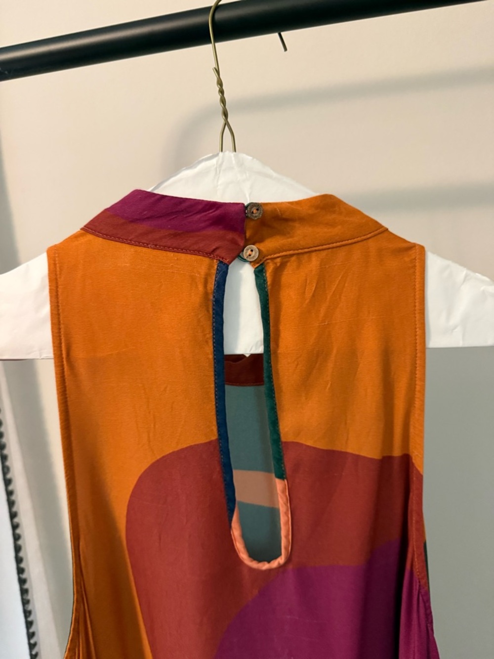 Anthropologie Forest Green Maxi Dress with Orange, Plum and Pink Accents - Picture 3 of 5